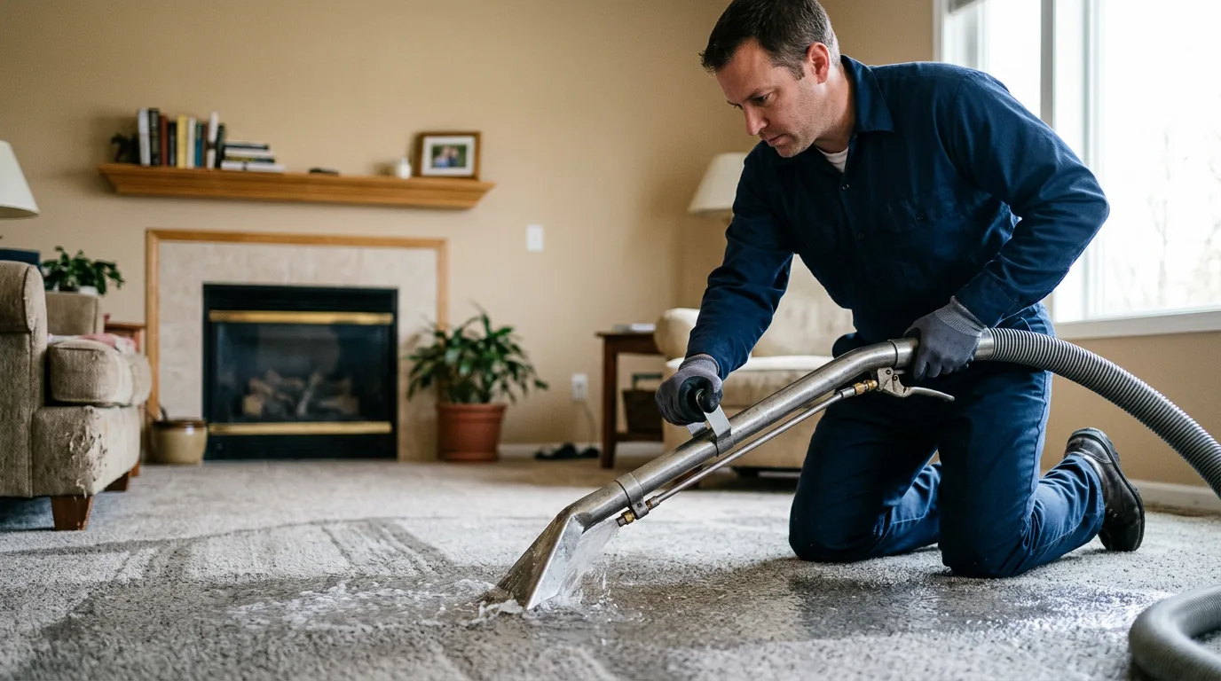Water damage restoration technician working near Agency, MO